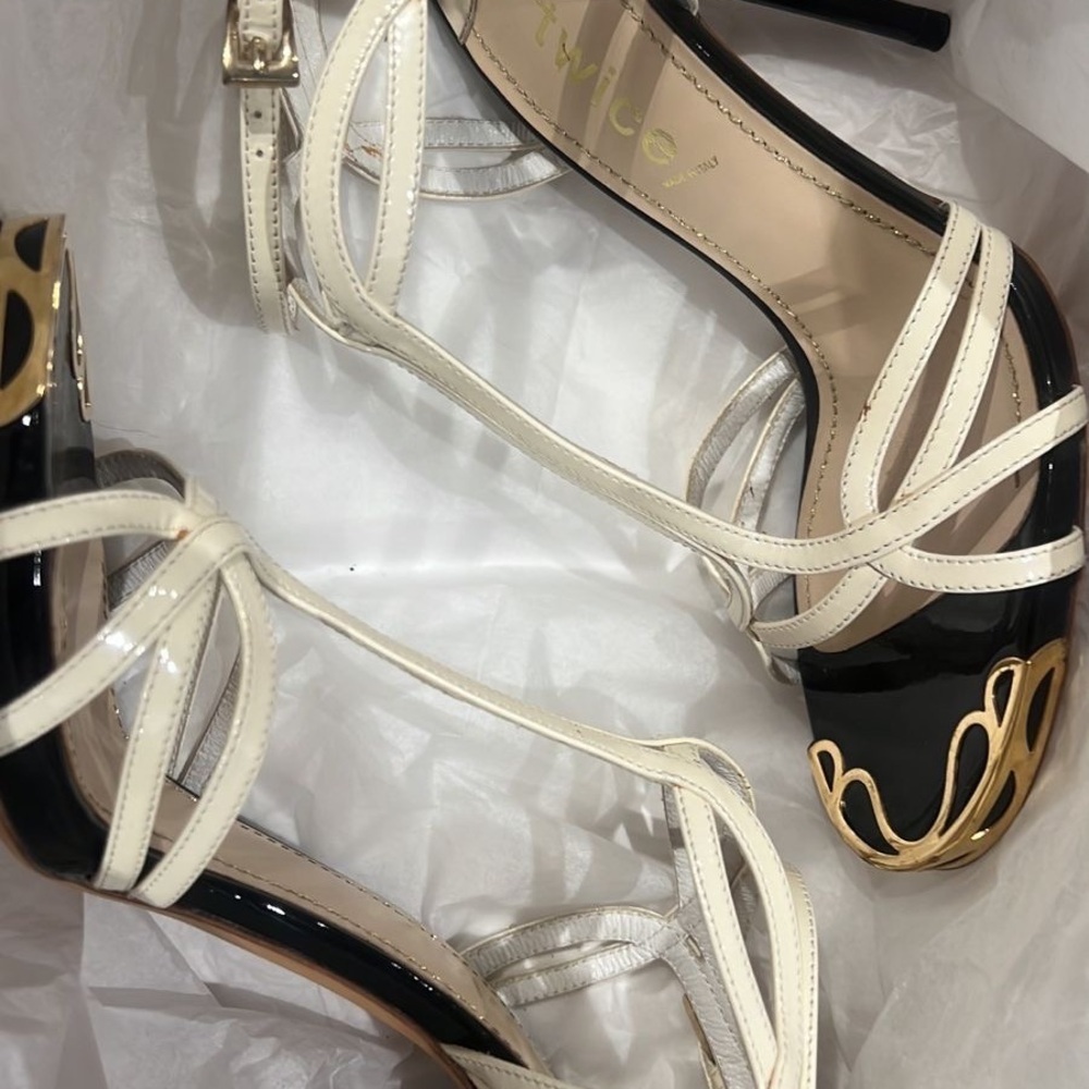 Ice Silver and Black Strappy Heels - Picture 12 of 12